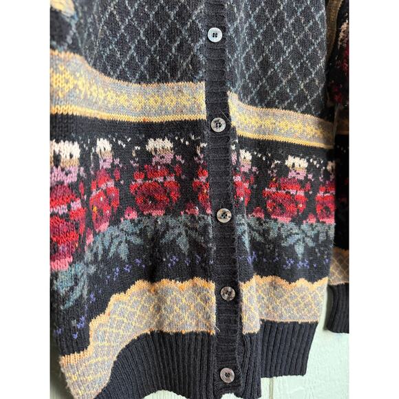 Vintage 90s Cottagecore Floral Argyle Button-Up Cardigan, Medium - Picture 5 of 7